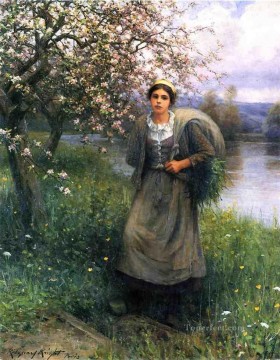 Daniel Ridgway Knight Painting - Apple Blossoms in Normandy countrywoman Daniel Ridgway Knight
